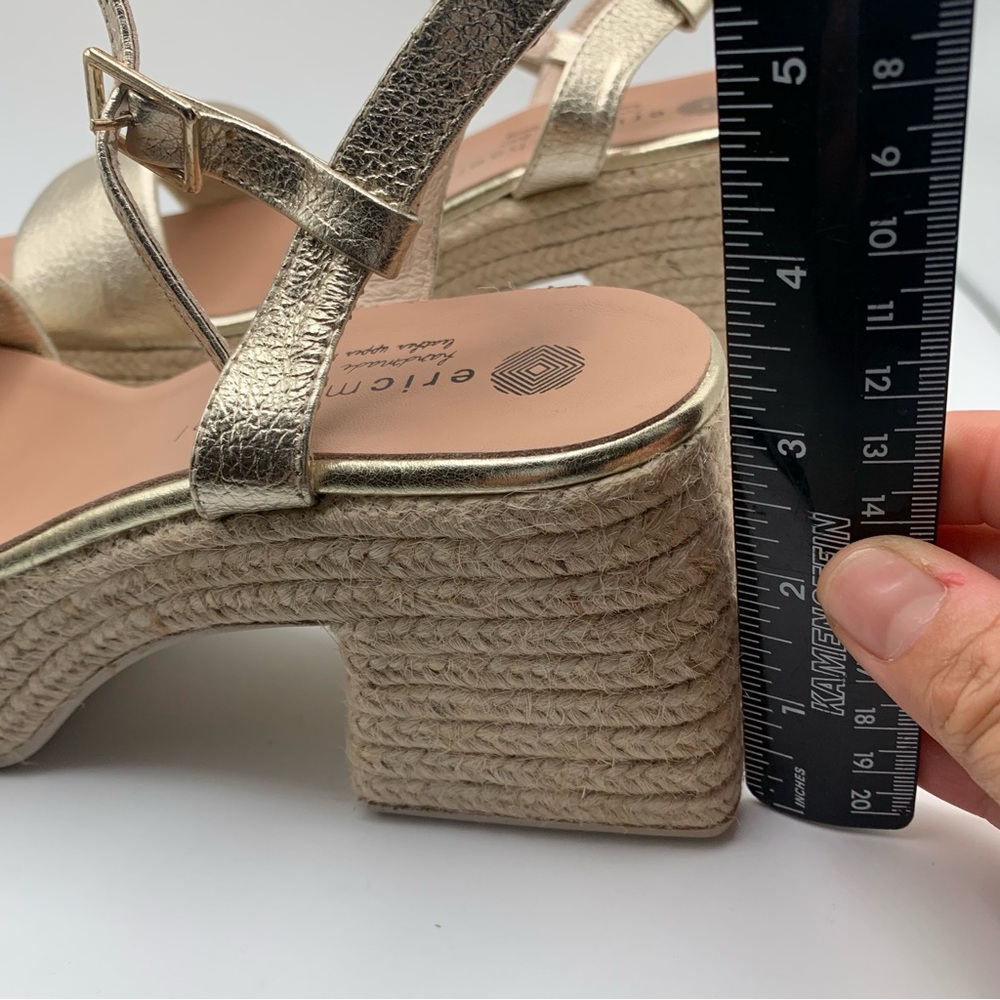 Eric Michael argento Sandals gold platform ankle strip Spain size 38 US 7.5 786 - Picture 6 of 11